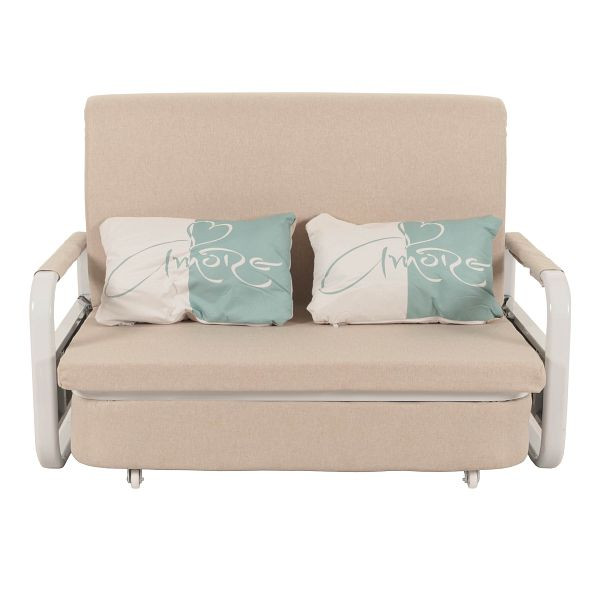 Mendler Schlafsofa HWC-M83, Schlafcouch Couch Sofa, Schlaffunktion Bettkasten Liegefläche, 130x185cm, Stoff/Textil beige, 105525