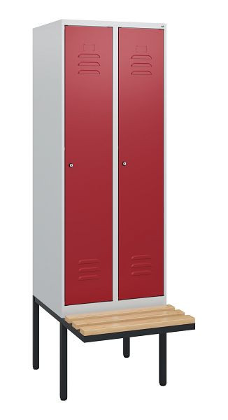 C+P Umkleidespind Classic PLUS, 2 Abteile, 1950x600x815mm, 7035/3003, Zylinderschlösser, Buche-Sitzleisten, 0800405-20 S10016