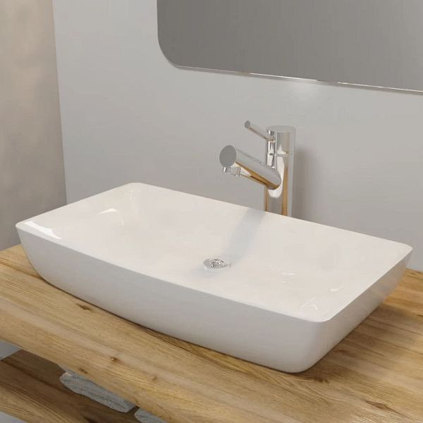 vidaXL Keramik Waschtisch Waschbecken Rechteckig Weiß 71 x 39 cm, 140691