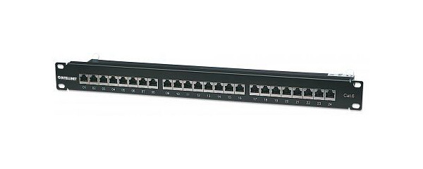 INTELLINET 24-Port Cat6 Patchpanel, geschirmt, FTP, 1 HE, schwarz, 720038