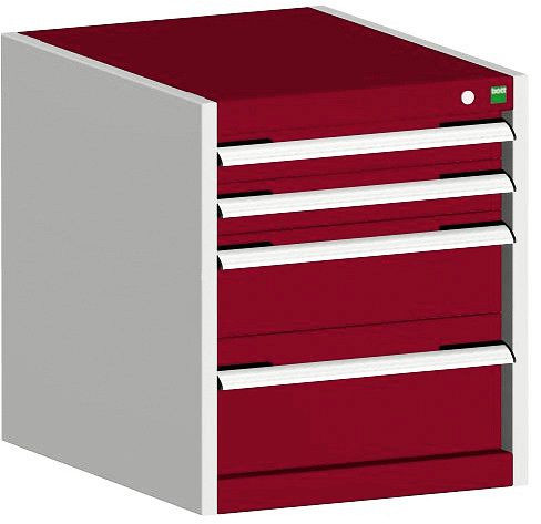 bott cubio Schubladenschrank bestückt mit 4 Schubladen BxTxH: 525 x 650 x 600 mm, RAL 7035/3004, 40018017.24V