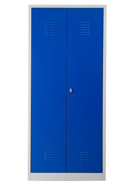 Gürkan Garderobenschrank, 50x80x180cm, Lichtgrau, Enzianblau, Vorhangschloss, Hutboden & Kleiderhaken, Zueinanderschlagende Türen, WRC/2.1880.V2, 103932