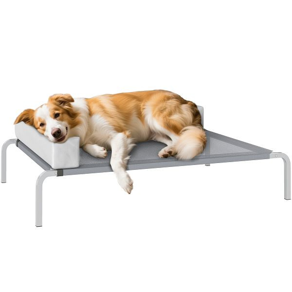 PawHut Hundeliege Outdoor, Erhöhtes Hundebett für Mittelgroße Hunde, mit L-förmige Kissen 110x75x30cm, Hellgrau, D04-298V00LG