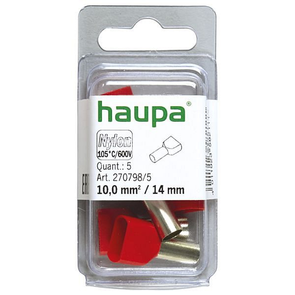 Haupa Twin-Aderendhülse 10 mm²/14 mm rot, VE: 5 Stück, 270798/5