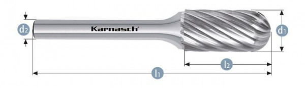 Karnasch Hartmetall-Frässtift unbeschichtet WRC/ HP-9 d1= 8 / l2= 20 / d2= 6 / l1= 65mm, VE: 3 Stück, 114033015