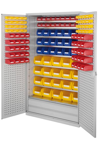 Kappes Großraum Schrank Modell 24 RAL 7035, 1950 x 1130 x 590 mm, Türinnenseite: RasterPlan Schlitz-/Lochplatten, 2 Schubladen unten, 1780.11.4013