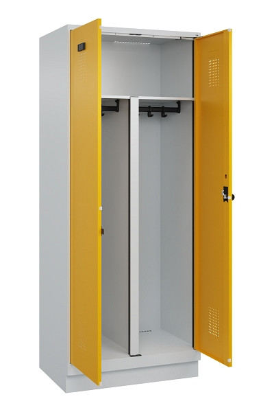 C+P PSA Schwarz-Weiß-Spind Evolo PLUS, mit Sockel, 2 Abteile, 1950x800x500mm, 70, Frontfarbe RAL 1004 Goldgelb, Drehriegel, 049022-22P S10000