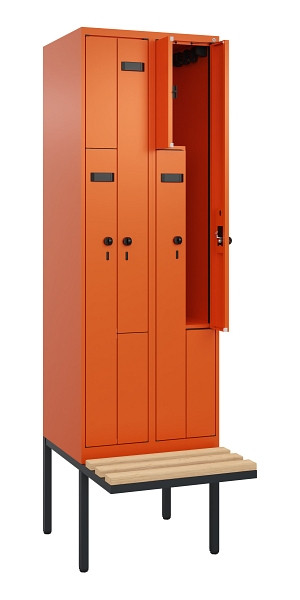 C+P Z-Spind Evolo PLUS, Bank, 4 Fächer, 2120x600x815mm, 2004/2004, Drehriegel, Sitzfläche Holz, 0490437-204 S10024