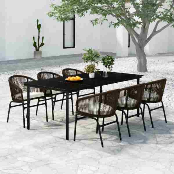 vidaXL 7-tlg. Garten-Essgruppe Braun, Cremeweiß, 3099231