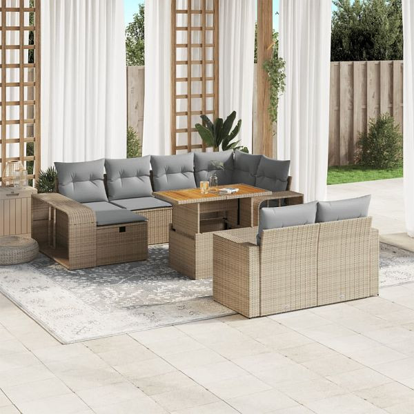 vidaXL 11-teilig Garten-Sofagarnitur mit Kissen Beige Poly Rattan, 3276515