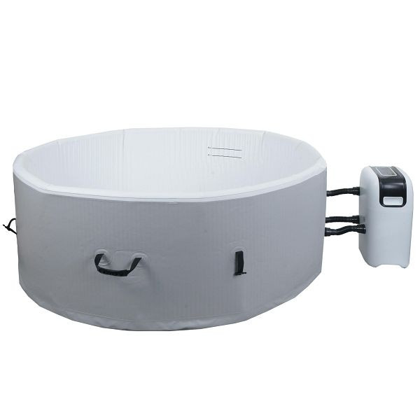 Mendler Whirlpool HWC-N97, 5 Personen, In-/Outdoor heizbar aufblasbar Pumpe Dropstitch-Gewebe, rund Ø180cm grau-weiß, 110360+110365