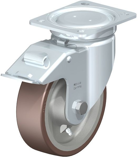 Blickle LU-GB 160K-FI Stahlblech-Lenkrolle, schwere, geschlossene Ausführung, mit Anschraubplatte & Feststeller, Blickle Besthane®, Braun, 755096
