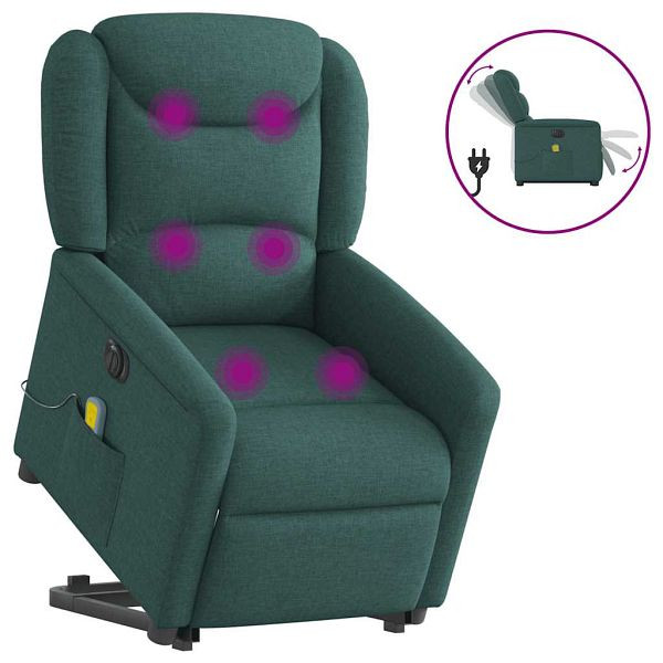 vidaXL Elektrischer Massagesessel mit Aufstehhilfe Dunkelgrün Stoff, 3303230