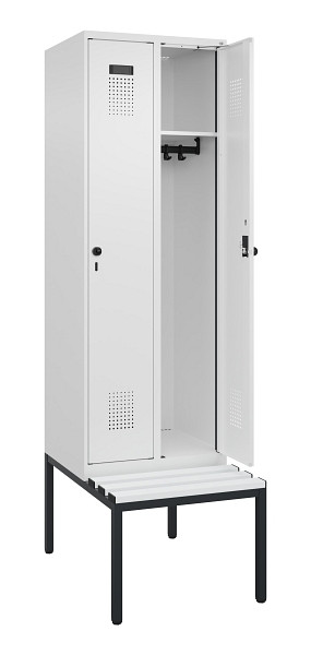 C+P Spind Evolo PLUS, 2 Abteil, 2120x600x815mm, 9016/9016, Drehriegel, Sitzfläche Kunststoff, Sitzbank, 0490507-20 S10074