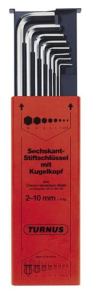 KUKKO Winkelschraubendreher mit Kugelkopf, lang im Satz, Kugelkopf Profil: 2;3;4; 5; 6; 8; 10, VE: 10 Stück, 213-990