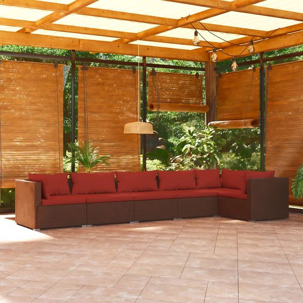 vidaXL 6-teilig Garten-Lounge-Set mit Auflagen Poly Rattan Braun, 3101707