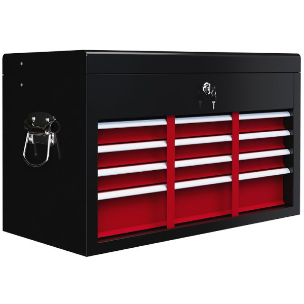 HOMCOM Werkzeugkiste, abschließbar, 3 Schubladen, Stahlgehäuse, 60x26x34cm, Rot+Schwarz, B20-107V00MX