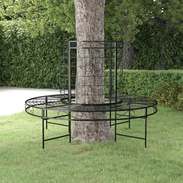vidaXL Baumbank Rund Ø137 cm Schwarz Stahl, natürlich, 318822