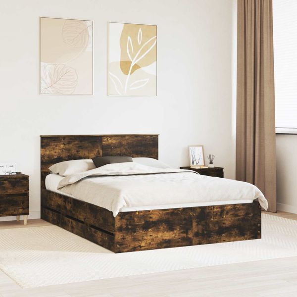 vidaXL Bettrahmen Geräucherte Eiche 140 x 190 cm Ingenieurs Holz, 3410704