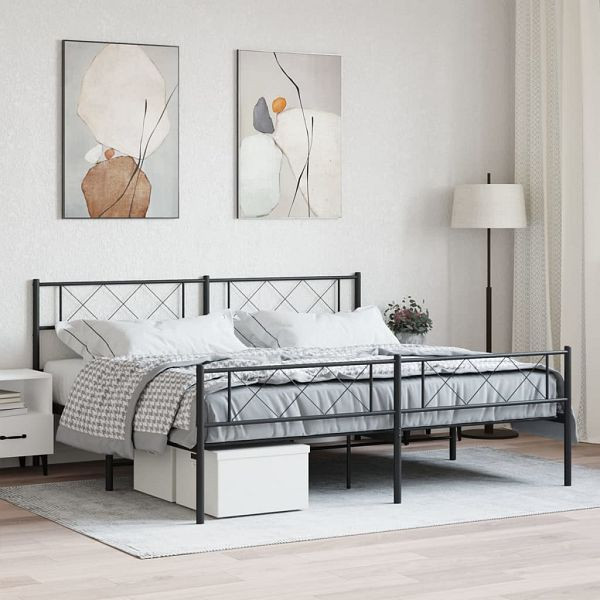 vidaXL Bettgestell mit Kopf- und Fußteil Metall Schwarz 183x213 cm, 372300