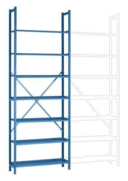 Manuflex Büro-Steck-Grundregal mit 7 pulverbeschichteten Stahlböden, HxBxT = 2600 x 960 x 300 mm, lichtblau, RA3171.5012