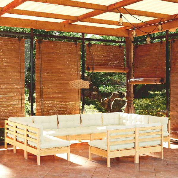 vidaXL 11-teilig Garten-Lounge-Set mit Creme Kissen Massivholz Kiefer, 3097211
