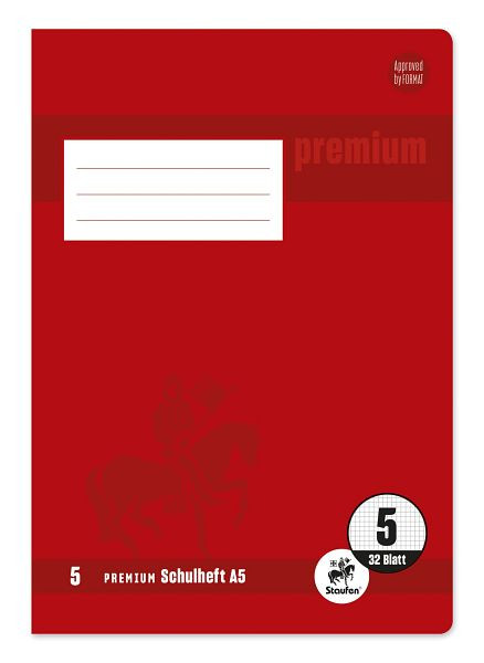 Staufen Heft PREMIUM LIN 5 - A5, 32 Blatt, 90 g/qm, kariert, 734010605