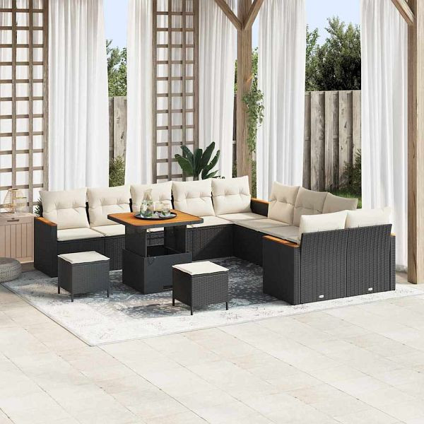 vidaXL Garten-Sofa-Set mit Kissen 13-teilig Schwarz Poly-Rattan, 3365050