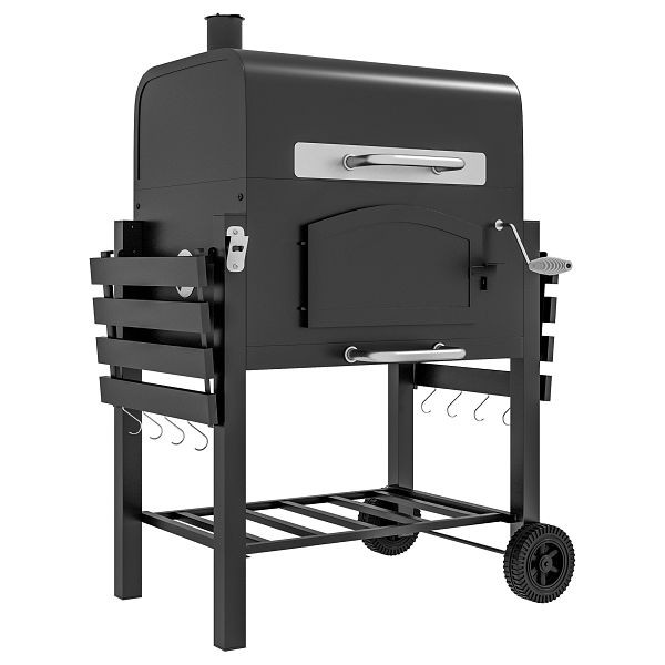 Outsunny Holzkohlegrill BBQ-Grill Smoker, verstellbares Kohlefach, Seitenablagen, 124 x 66 x 112 cm, Schwarz, 846-077V00BK