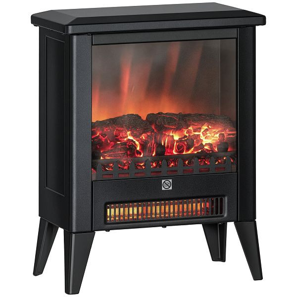 HOMCOM Elektrischer Kamin mit realistischem Feuereffekt, Überhitzungsschutz und niedrigem Geräuschpegel, 1800W, Schwarz, 820-407V90BK