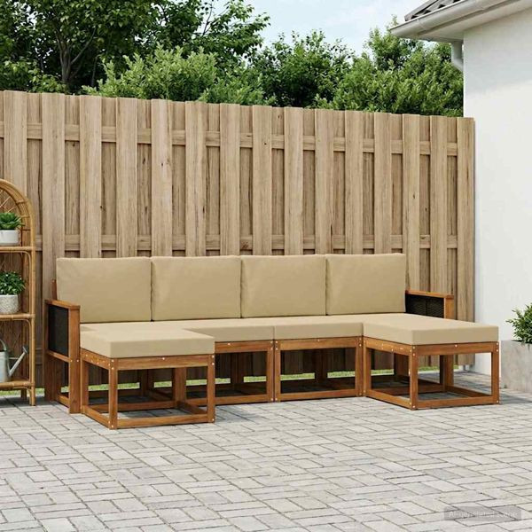 vidaXL Outdoor-Sofagarnitur mit Kissen 6-teilig Natur und Beige Polyester, 3385424