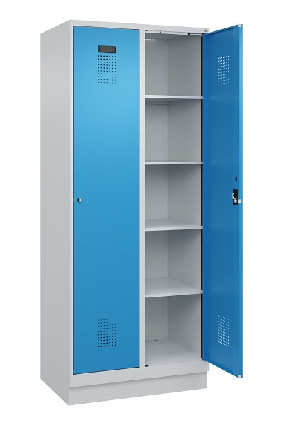 C+P Wäsche-Spind Evolo PLUS, mit Sockel, 2 Abteile, 1950x800x500mm, 7035/5012, Verschluss Zylinderschloss, Ablageböden 8, 049020-22B S10034