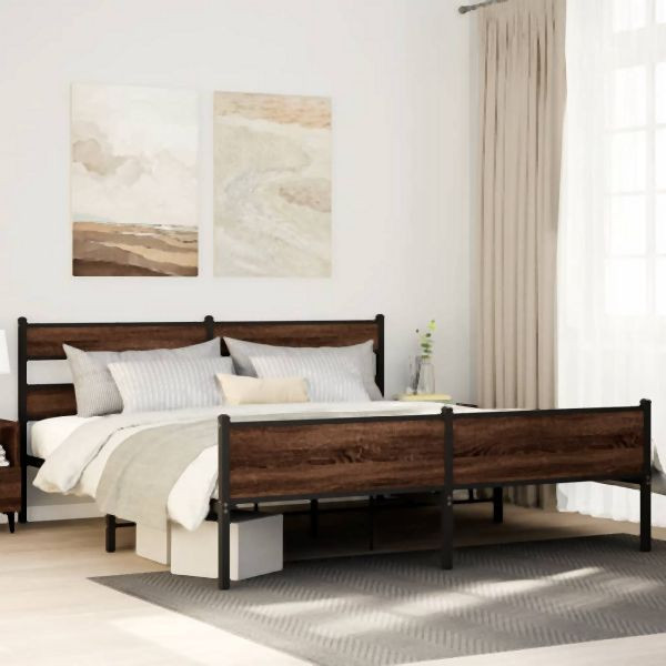 vidaXL Metallbett ohne Matratze Braun Eichen-Optik 180x200 cm, 3308517