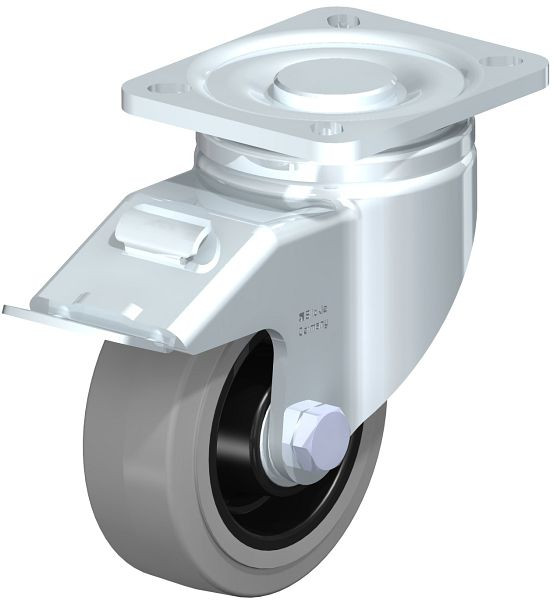Blickle LH-POEV 100K-1-FI-SG Stahlblech-Lenkrolle, Schwerlast-Ausführung, mit Anschraubplatte & Feststeller, Elastik-Vollgummi, Grau, 627778