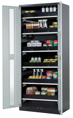 asecos Chemikalienschrank Systema-T CS-86G, Korpus anthrazit, Flügeltüren grau, 6 Tablarauszüge, 209043