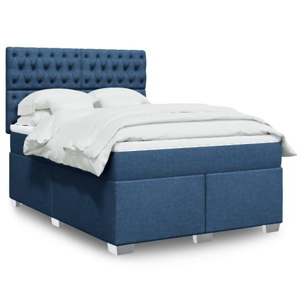 vidaXL Boxspringbett mit Matratze Blau 160x200 cm Stoff, 3292852