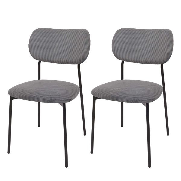 Mendler 2er-Set Esszimmerstuhl HWC-O26, Küchenstuhl Polsterstuhl Stuhl, Cord (330g/m²) Stoff/Textil Metall, dunkelgrau, 122065