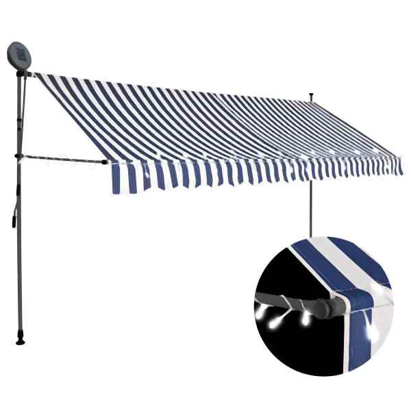 vidaXL Einziehbare Markise Handbetrieben mit LED 350 cm Blau und Weiß, 145846