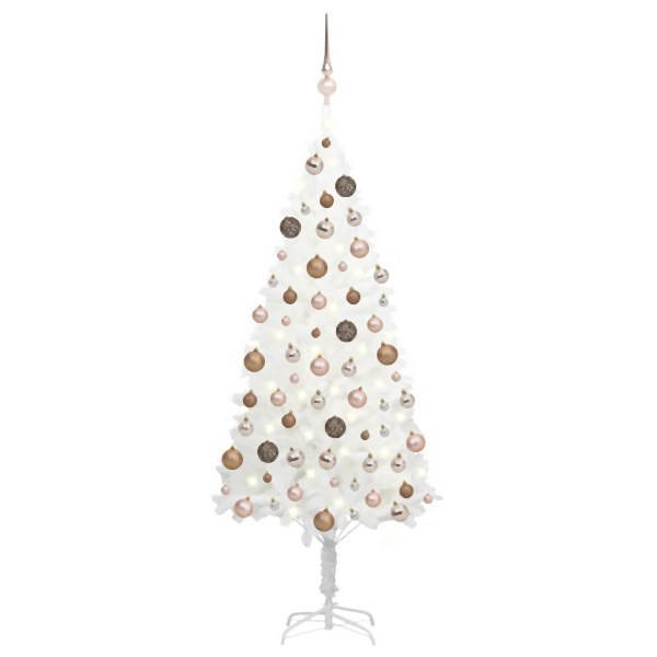 vidaXL Künstlicher Weihnachtsbaum mit Beleuchtung & Kugeln Weiß 120 cm, 3077632