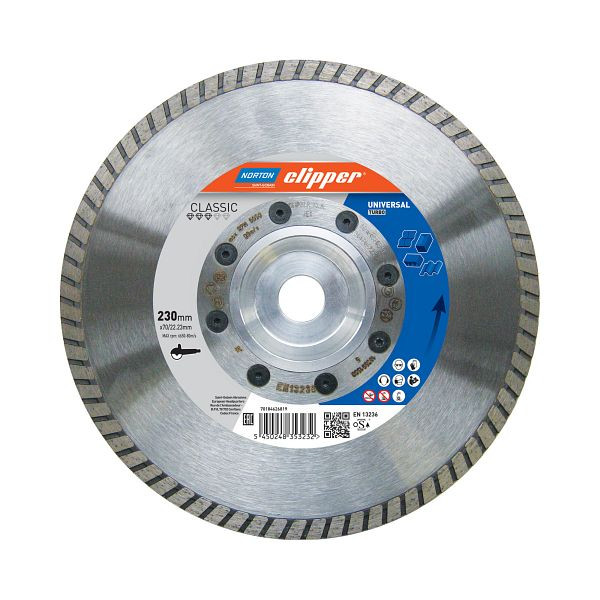 Norton Clipper Scheibe Classic Universal Turbo - 230 Ø mm Für mittelharte bis harte allgemeine Baumaterialien, 70184626818