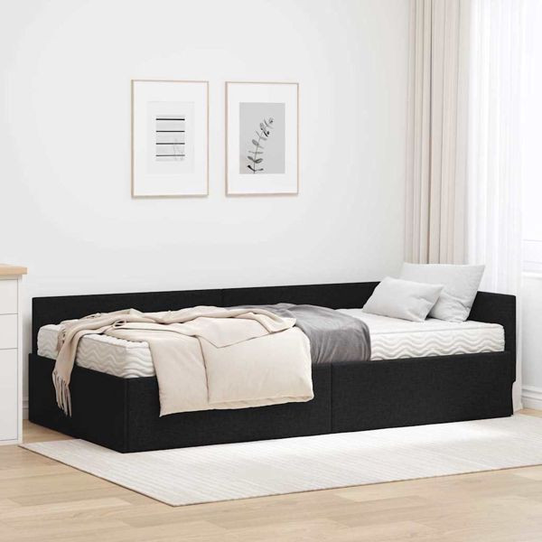 vidaXL Eckbettgestell mit Matratze Sonstiges 2 pcs Schwarz Stoff, 3393583