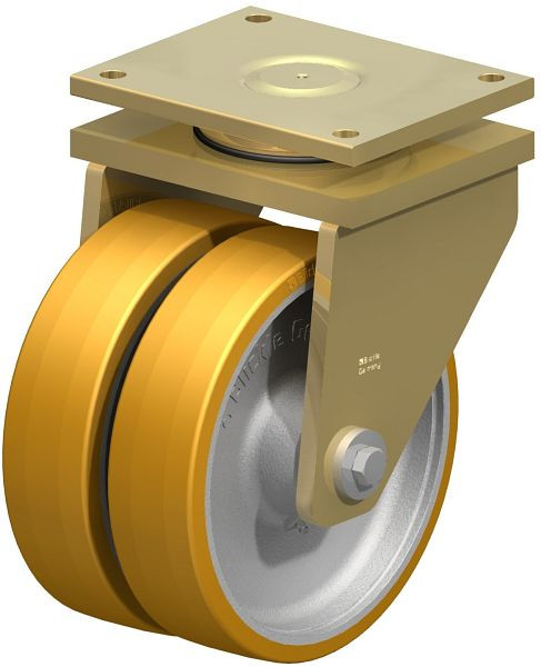 Blickle LSD-GTH 302K Stahlgeschweißte Schwerlast-Doppel-Lenkrolle, schwere Drehkranz-Ausführung, Blickle Extrathane®, Hellbraun, 297382