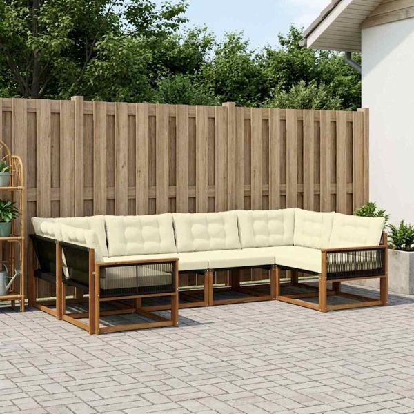 vidaXL Outdoor-Sofagarnitur mit Kissen 6-teilig Natur und Creme, 3381646