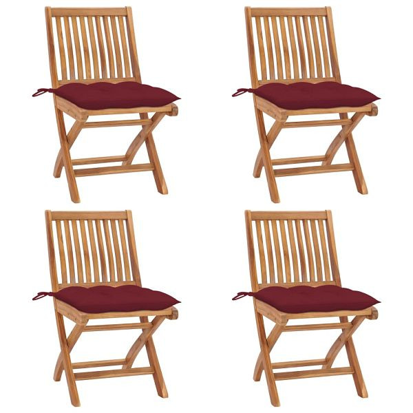 vidaXL Klappbare Gartenstühle mit Kissen 4 Stück Massivholz Teak, 3072831