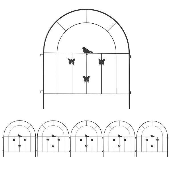 Outsunny Gartenzaun Zaun Stahl 300 cm x 70 cm hoch Dekorativer Gitterzaun Set Zaunelemente Schwarz, 84J-057V00BK