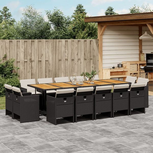 vidaXL 15-teilig Garten-Essgruppe mit Kissen Schwarz Poly Rattan, 3277826