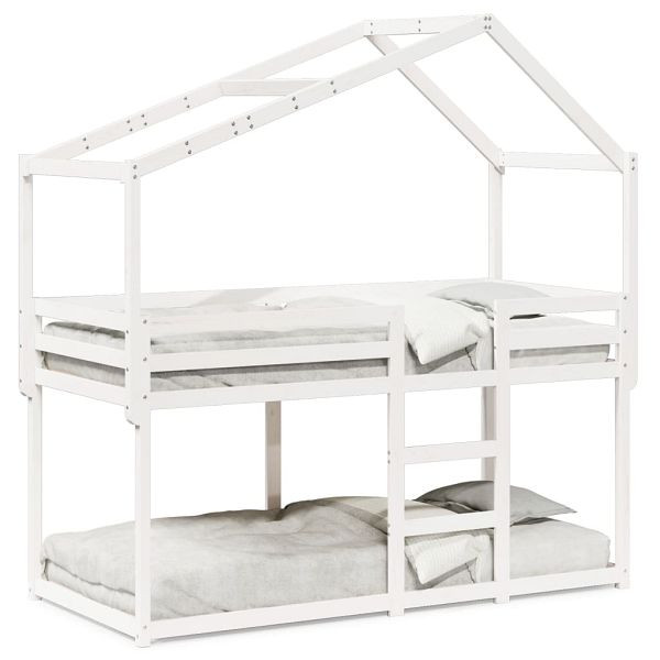 vidaXL Etagenbett mit Dach Weiß 90x200 cm Massivholz Kiefer, 3282040