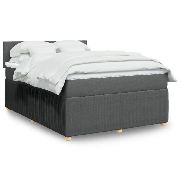vidaXL Boxspringbett mit Matratze Dunkelgrau 140x200 cm Stoff, 3289773