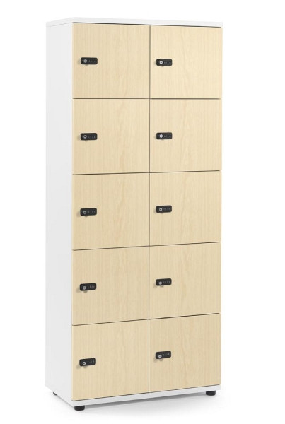 Deskin Schließfachschrank OFFICE-LINE mit 10 Fächern, Ahorndekor, 800 x 420 x 1890 mm, ohne Posteinwurf, 10 Abteile, Korpus: Weiß, 290092