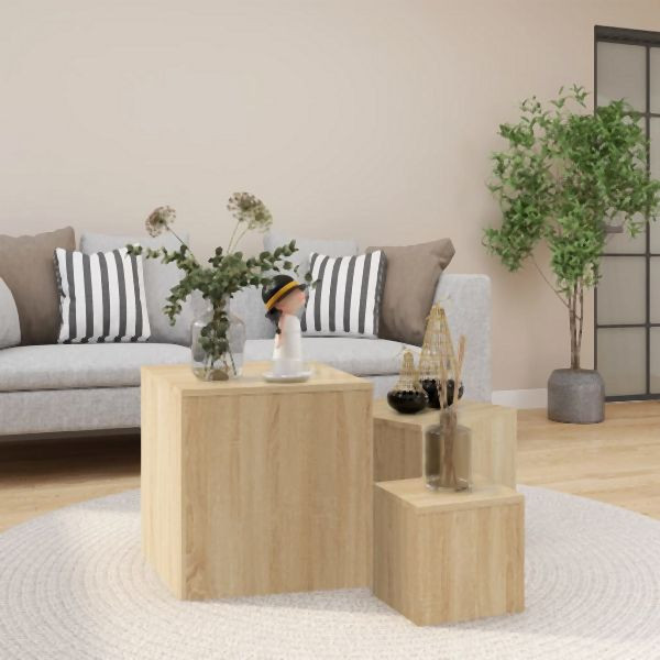 vidaXL Beistelltische 3 Stk. Sonoma-Eiche Holzwerkstoff, 808588